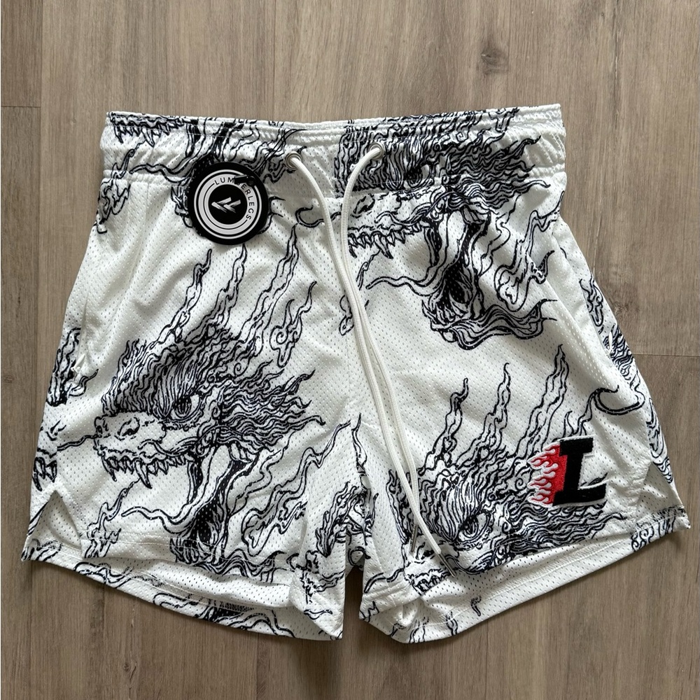 Lumber Legs Men's Athletic Shorts with Dragon Print - White